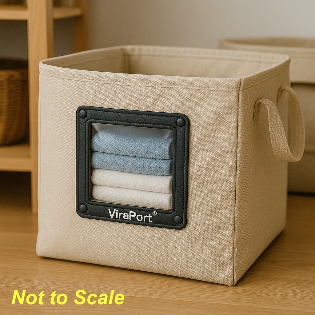 Storage bin contents visible through Viraport window for inventory management